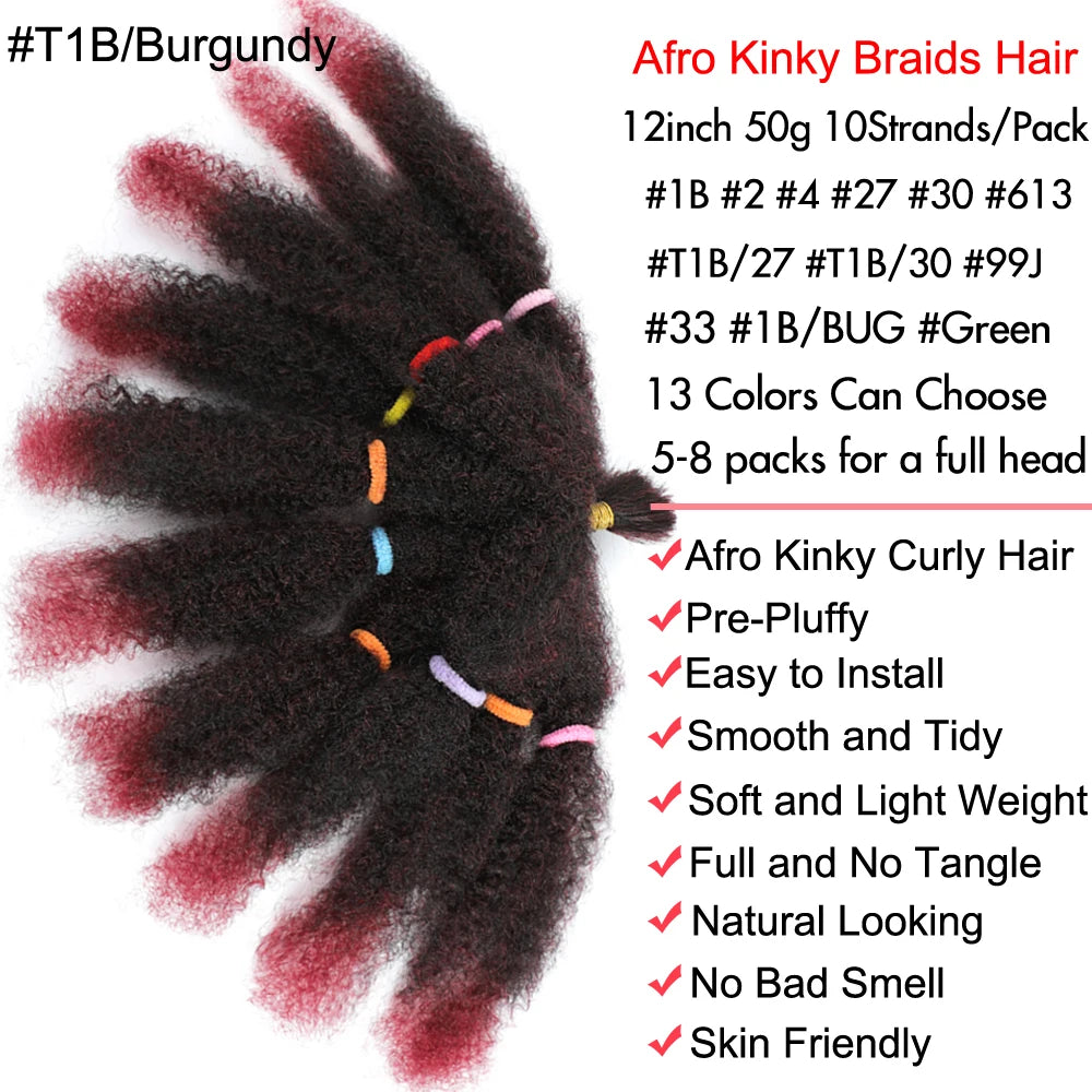 Afro Kinky Curly Marley Synthetic 12inch Hair - Various Colors Available