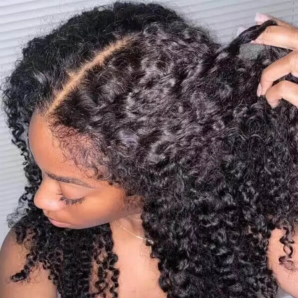 Short Bob Kinky Curly Transparent Frontal Wig With 4C Edges Lace