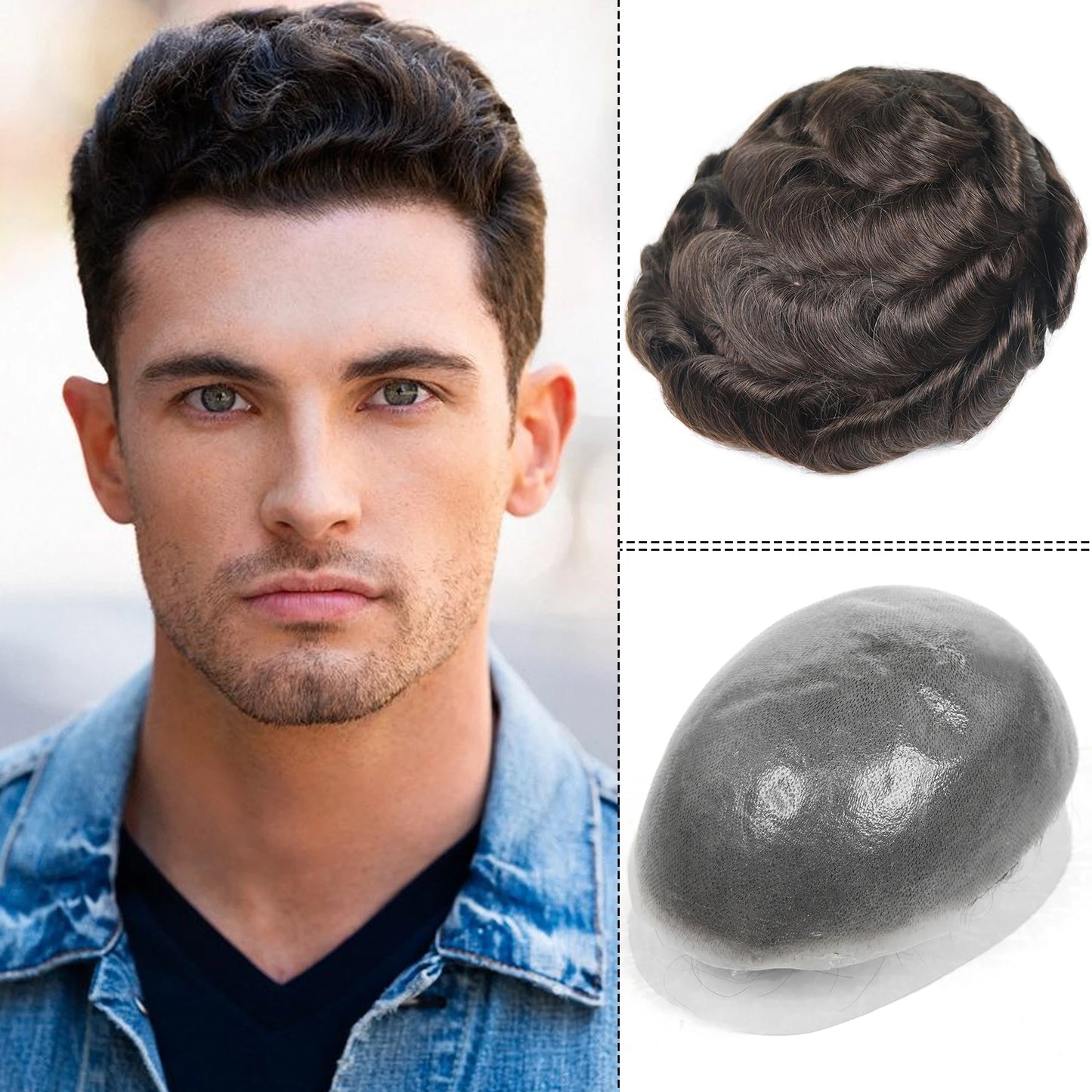 Human Hair 0.06-0.08mm Full PU Skin Base Toupee/Replacement Units - Various Options Available