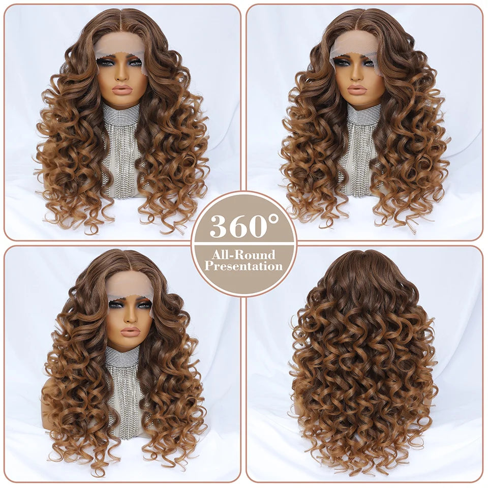 Black Brown Curly Synthetic Lace Front Wigs - Various Colors Available