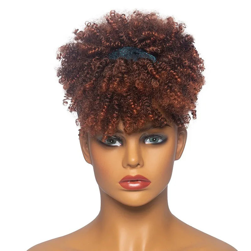 Headband Kinky Curly Synthetic Wigs with Bangs - Various Headband and Hair Colors Available
