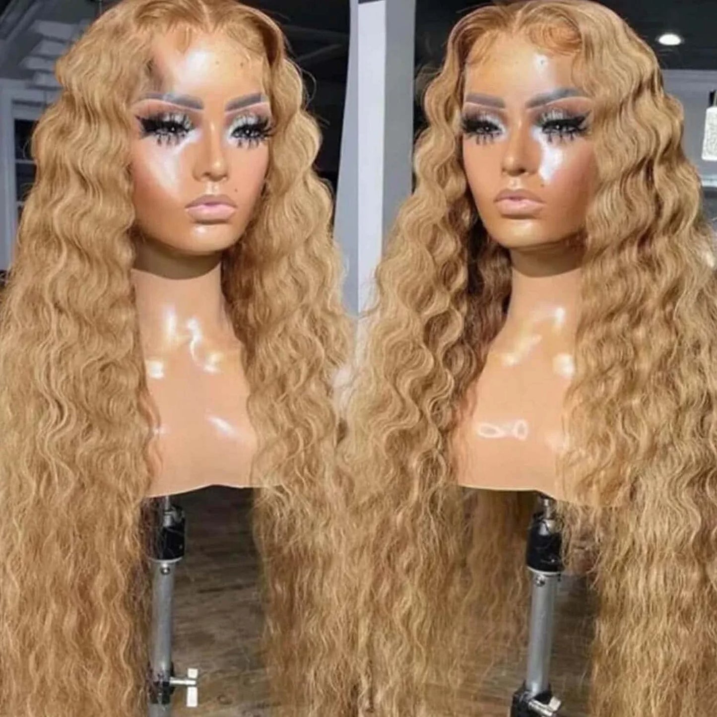 Honey Blonde Deep Wave Curly HD Lace Front Human Hair Wigs