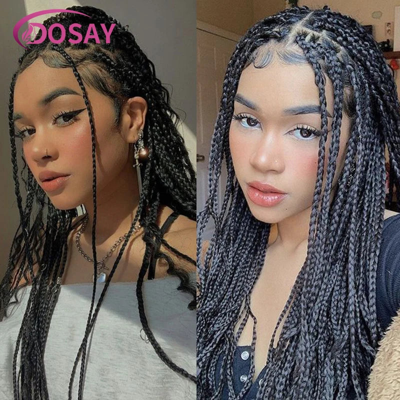 36" Synthetic Lace Front Knotless Box Braided Synthetic Wigs