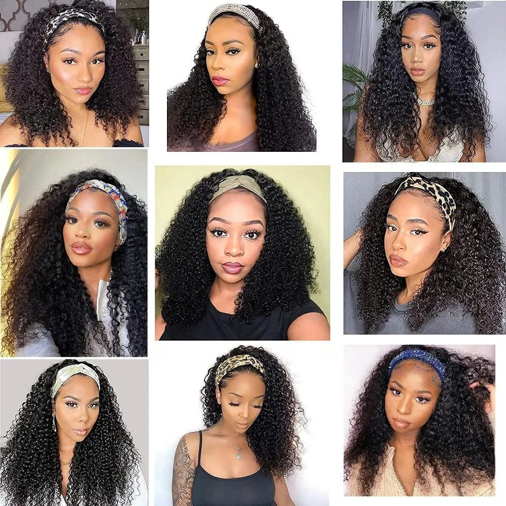 Kinky Curly Headband Human Hair Wigs