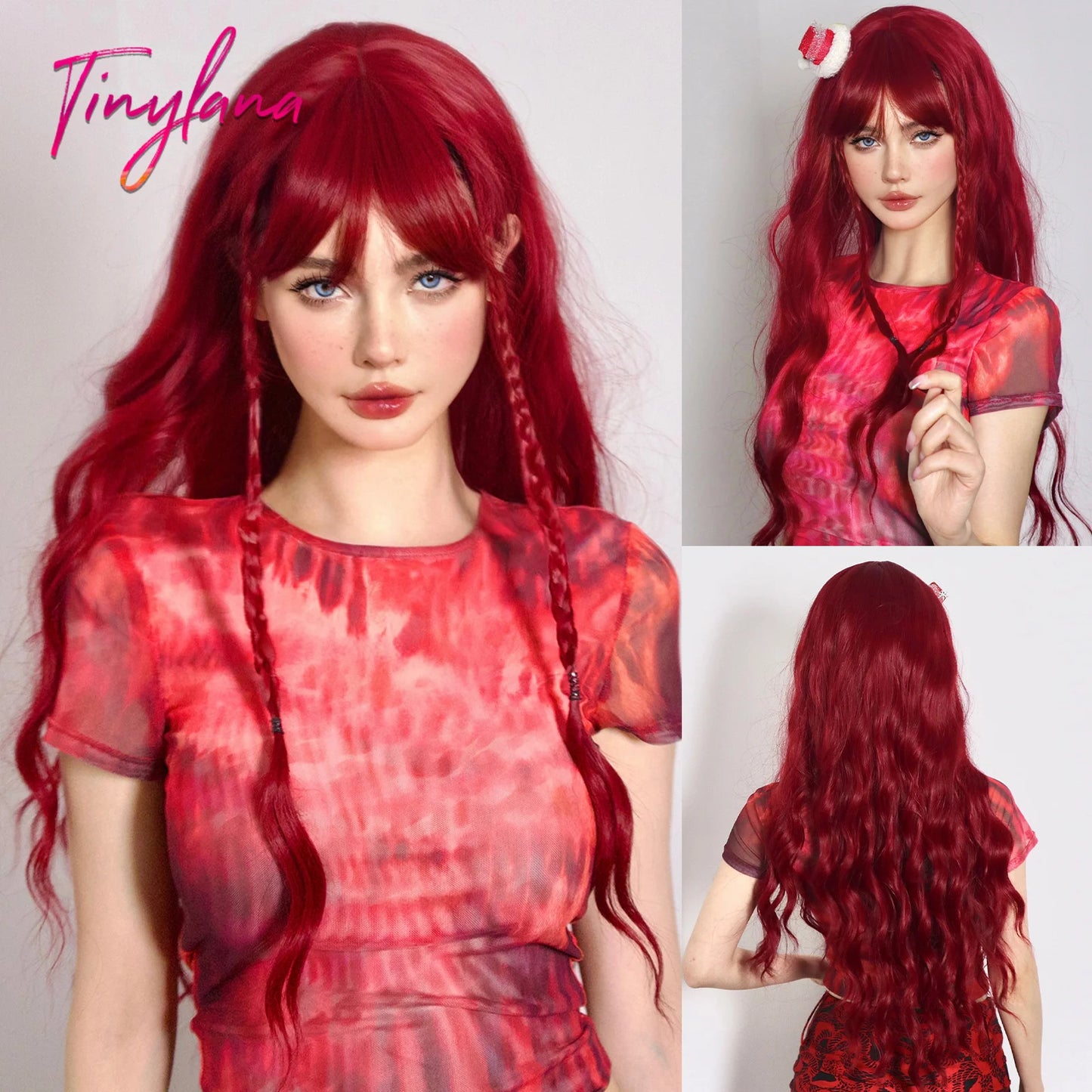 Long Curly Wavy Synthetic Wigs with Bangs