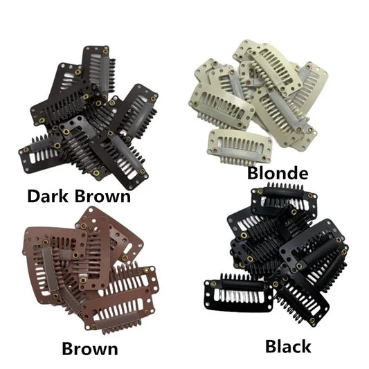 Small 24 Pcs 9-teeth Beige/Brown/Black Hair Clips for Extension Clip-Ins