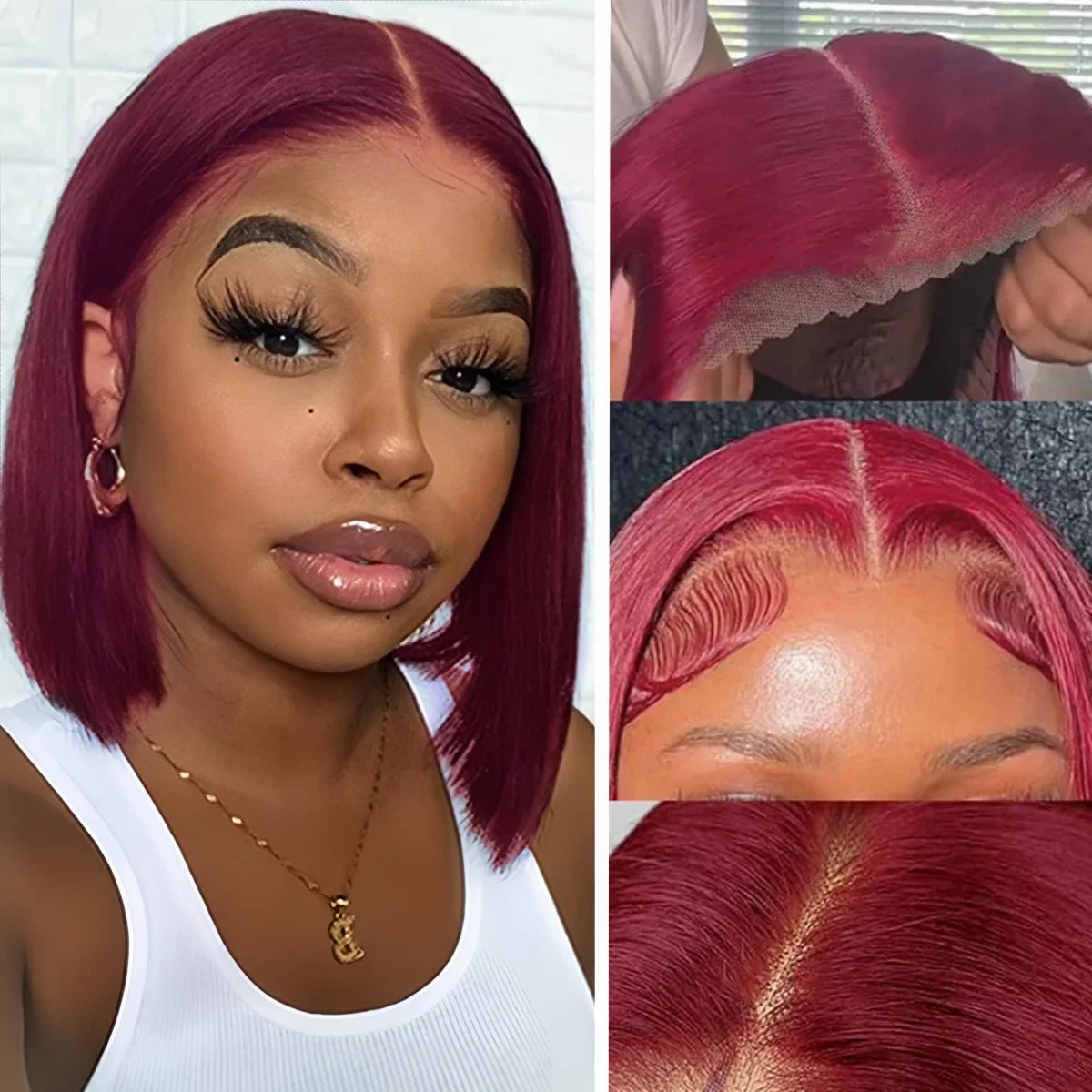 99J Burgundy 13x4 Straight Bob Pre Plucked Pre Cut Transparent Lace Human Hair Glueless Wig