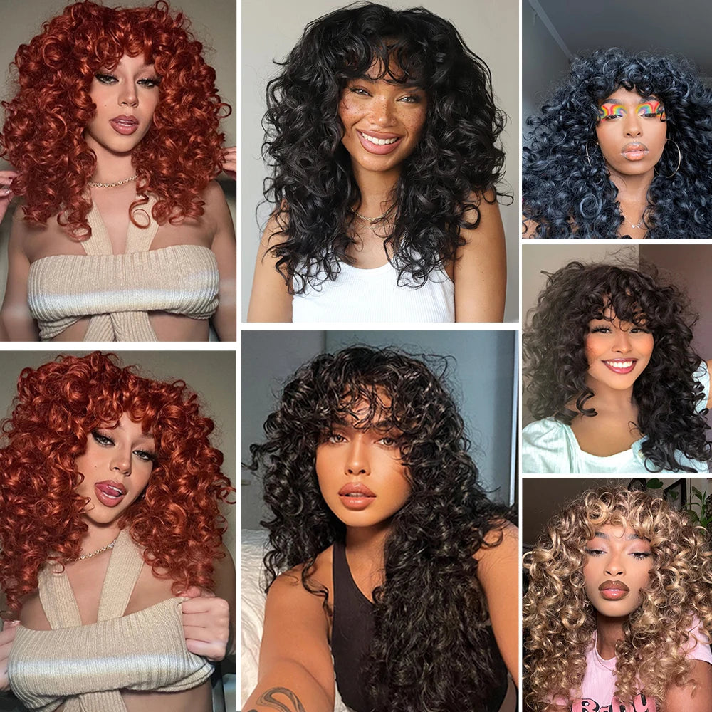 Synthetic Curly Wig With Bangs - Various Colors Available