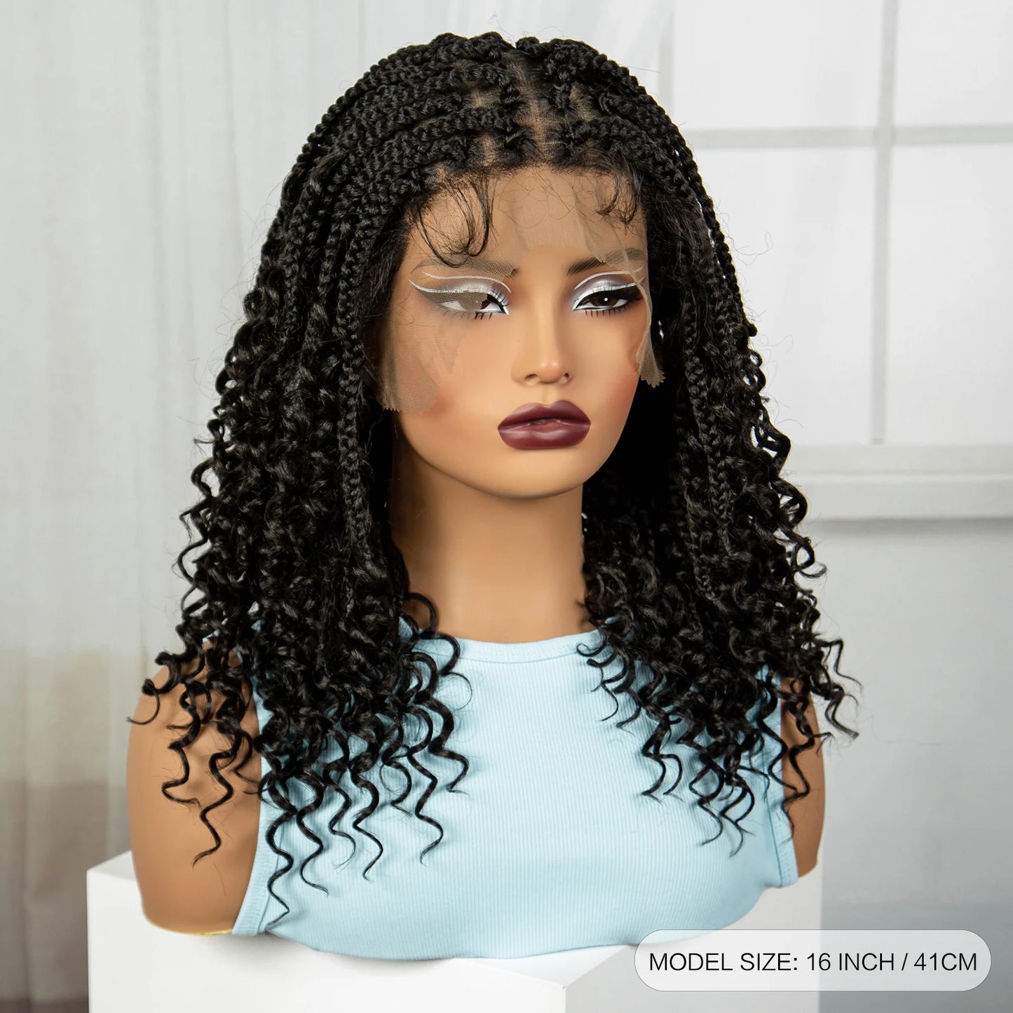 Short Knotless Boho Box Braided Full Lace Wigs - Various Colors Available