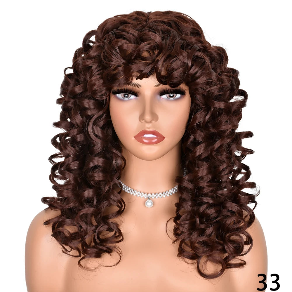 Synthetic Curly Wigs With Bangs - Various Colors Available
