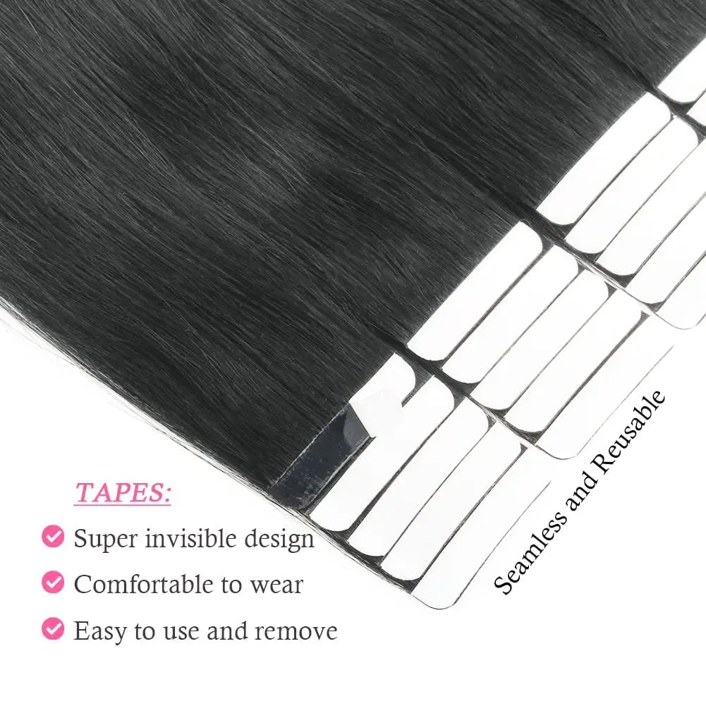 Straight 100% Human Hair Adhesive Tape In Seamless Skin Weft 20/40 Piece Options