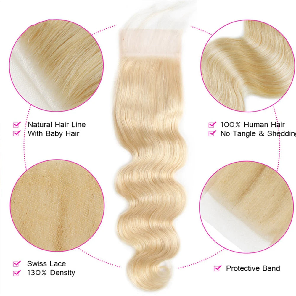Body Wave Ginger Bundles With Blonde Body Wave Closure  - Human Hair Various Lengths