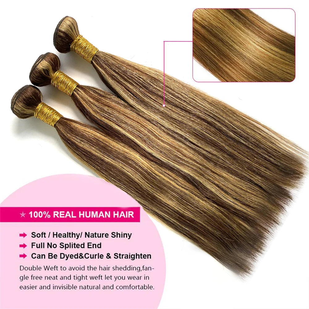 Highlight Straight Human Hair Bundles P4/27 Colored Ombre
