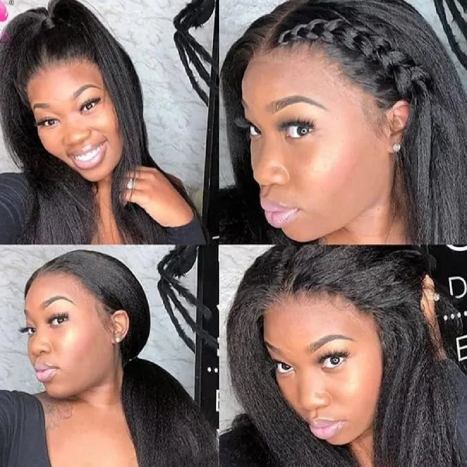 Kinky Straight - Human Hair Pre Plucked Transparent Bleached Frontal Wig