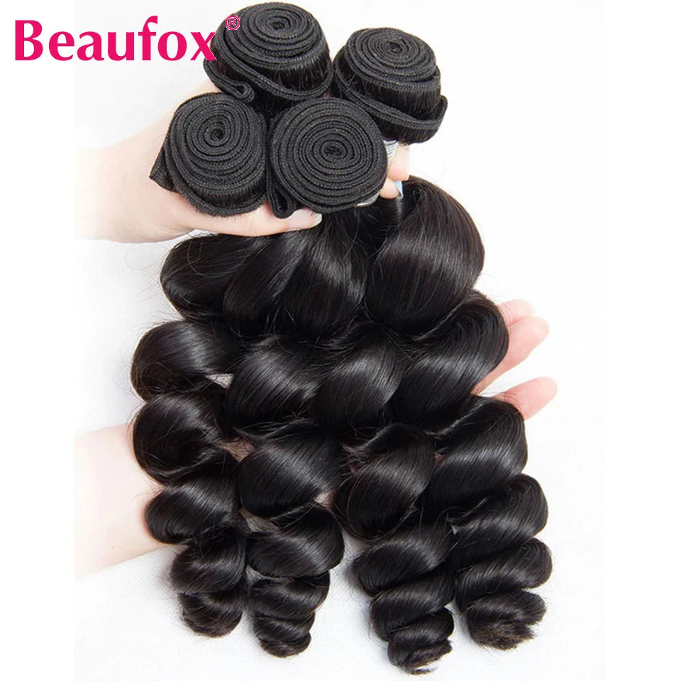 Loose Wave Human Hair Bundles With Lace Closure - Various Lengths