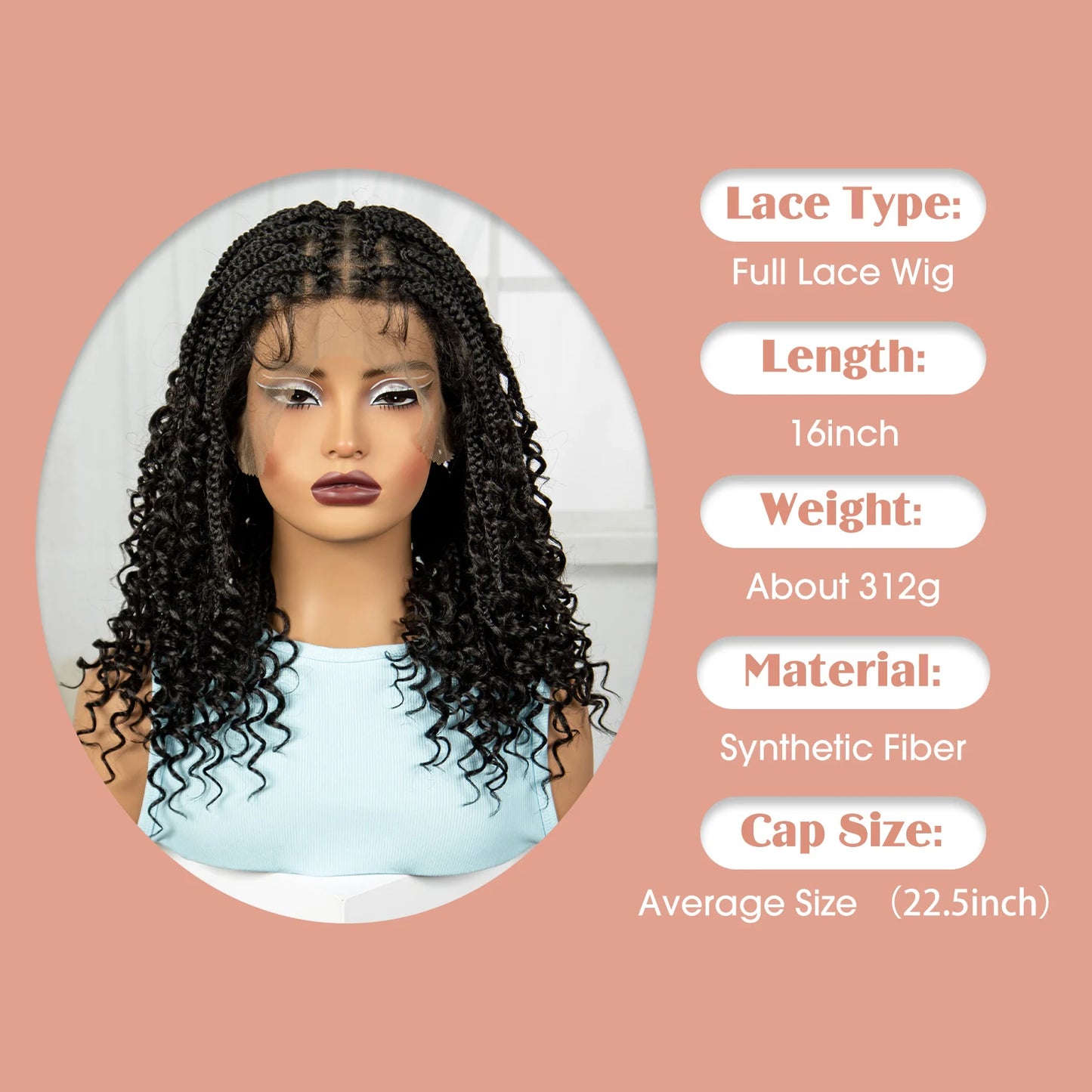 Short Knotless Boho Box Braided Full Lace Wigs - Various Colors Available