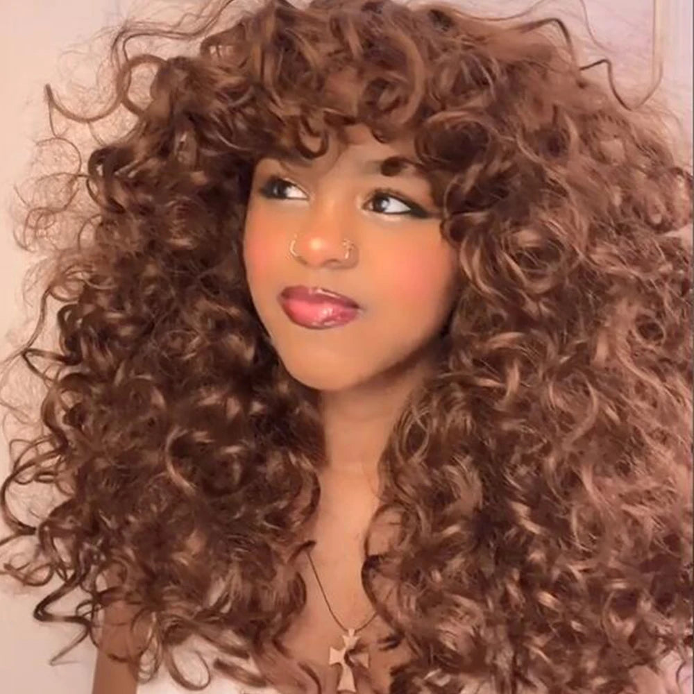 Synthetic Curly Wigs With Bangs - Various Colors Available