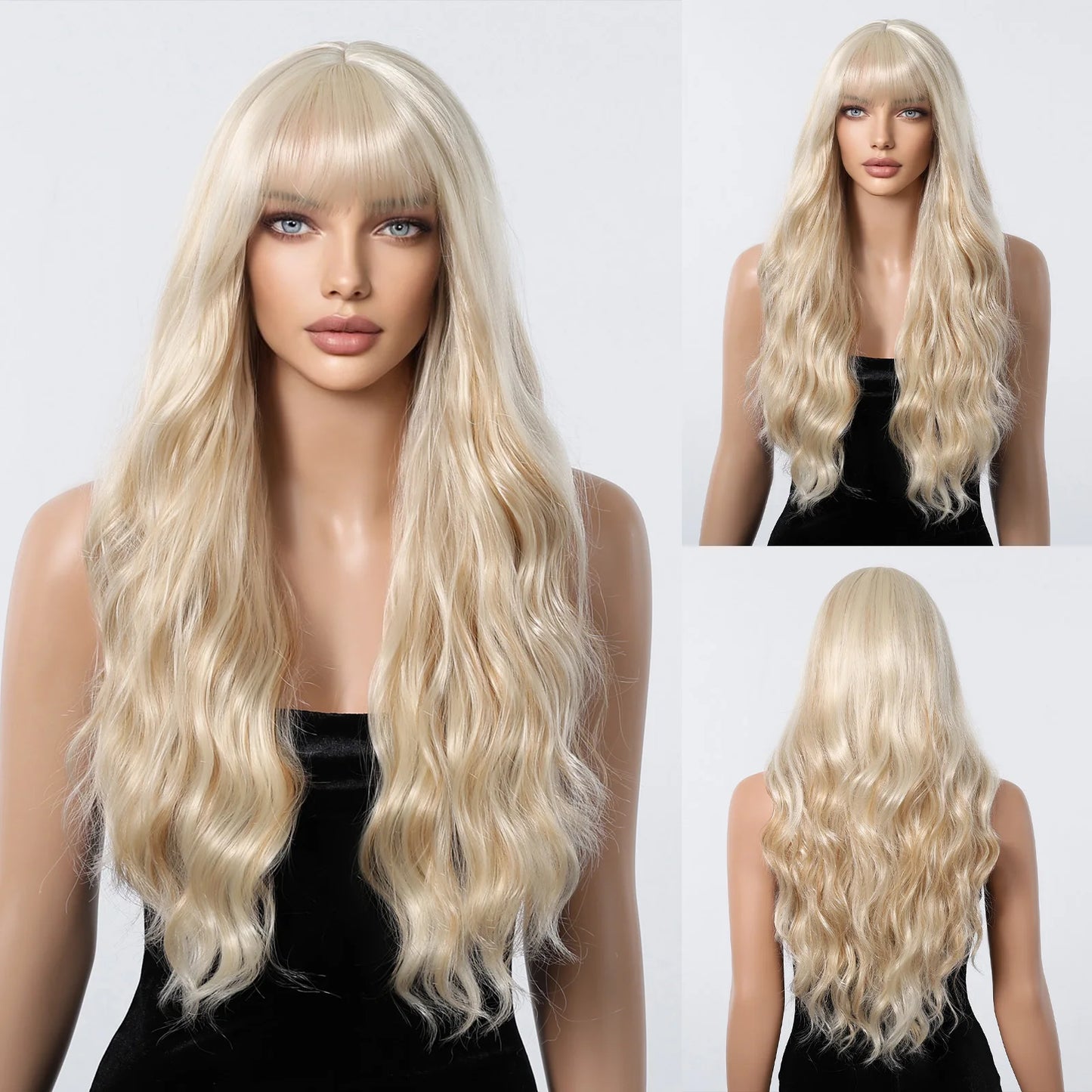 Long Wavy Synthetic Hair Wigs with Bangs - Various Colors Available