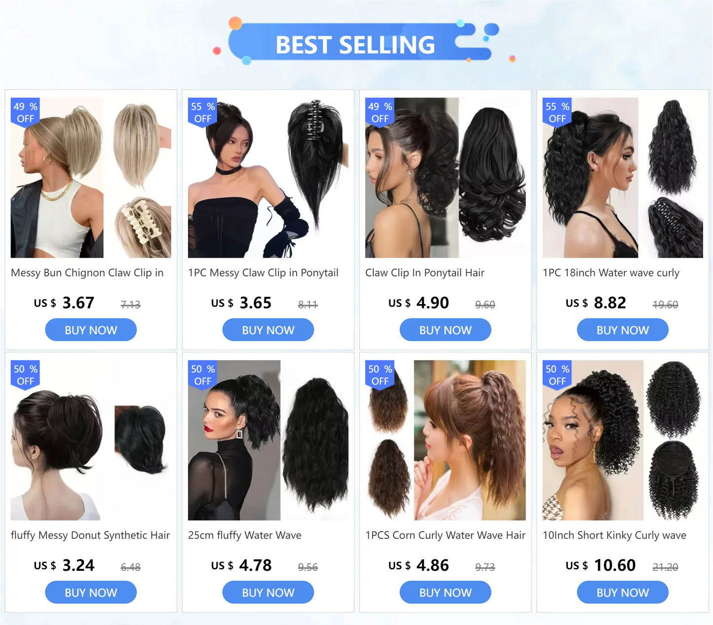 Curly Body Wave Synthetic Clip In Ponytails - Various Options Available
