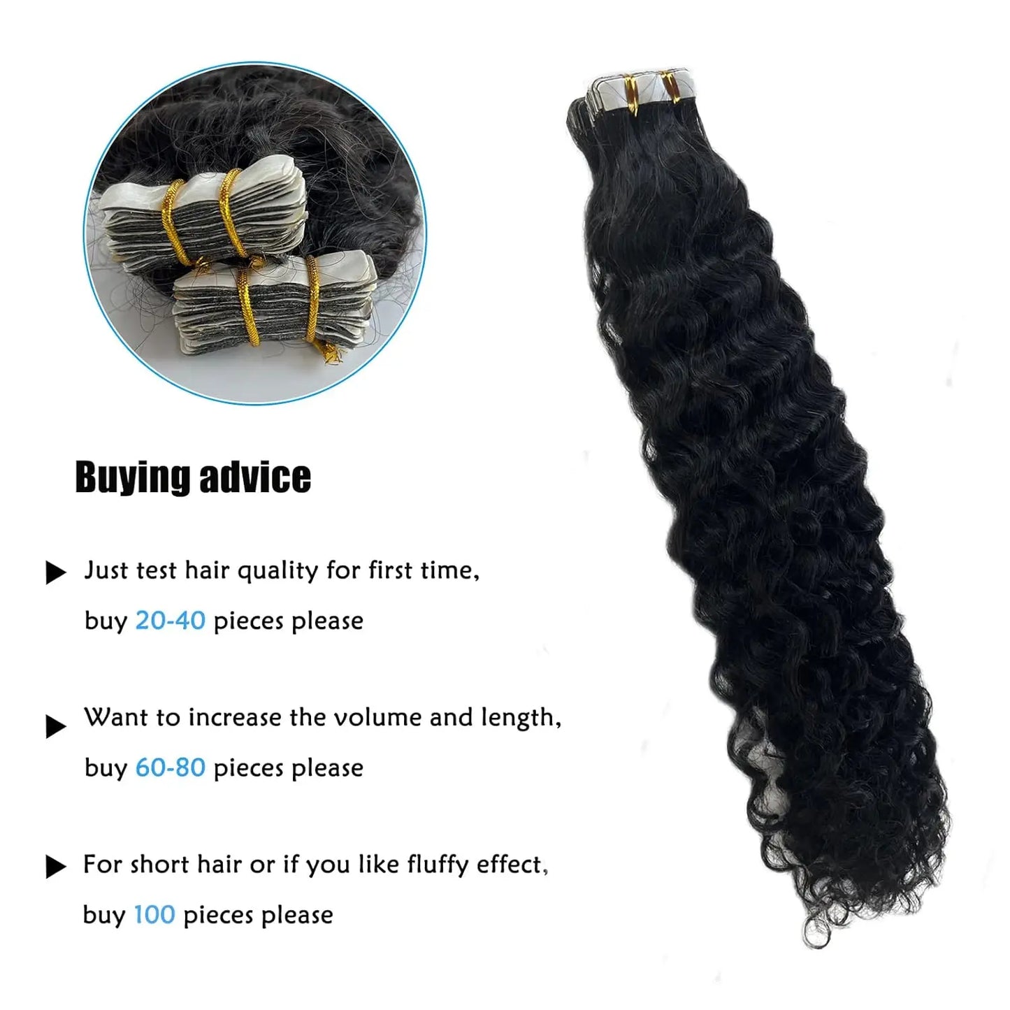Brazilian Water Wave Skin Weft Human Hair Tape Ins