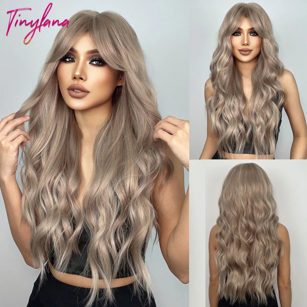 Long Curly Wavy Synthetic Wigs with Bangs