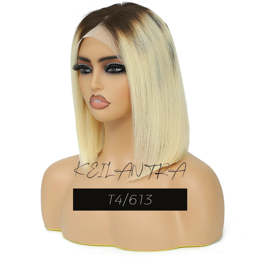 Rose Pink Short Straight Bob Pre Plucked HD Transparent Lace Front Human Hair Wig