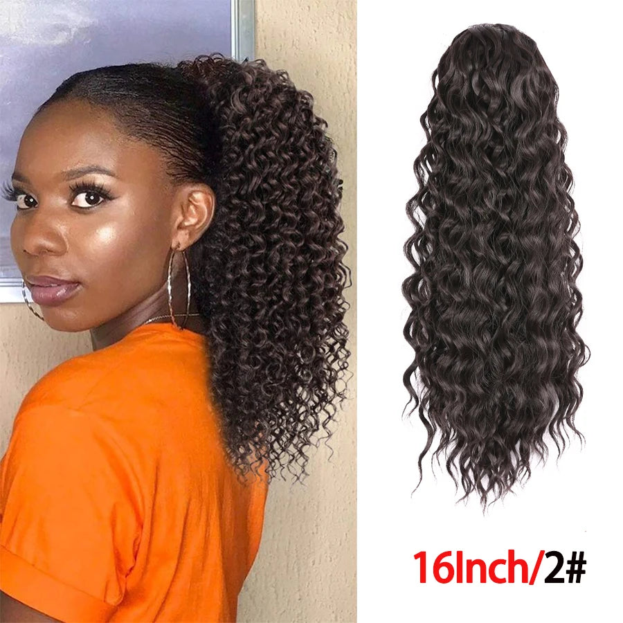 Long Synthetic Deep Wave Wrap Drawstring Ponytails - Various Options Available