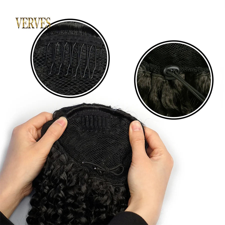 VERVES Synthetic 16Inch Drawstring Curly 16 Inch Ponytail
