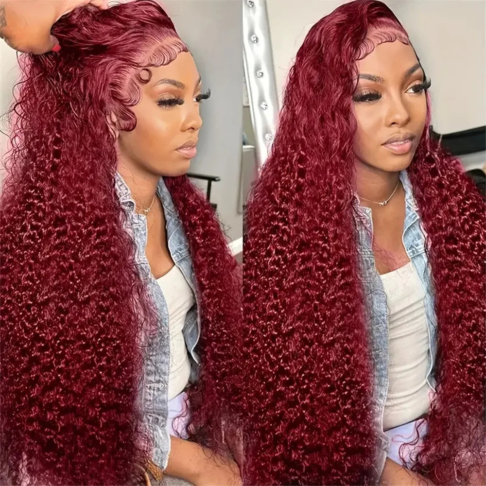 Burgundy Deep Wave Curly - HD Lace Frontal Human Hair Wig