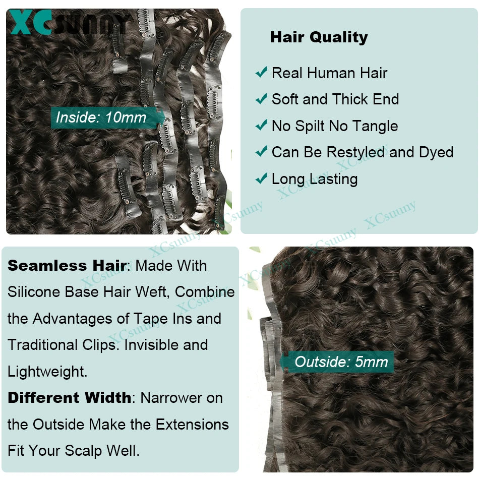 Kinky Curly Human Hair PU Seamless Clip Ins