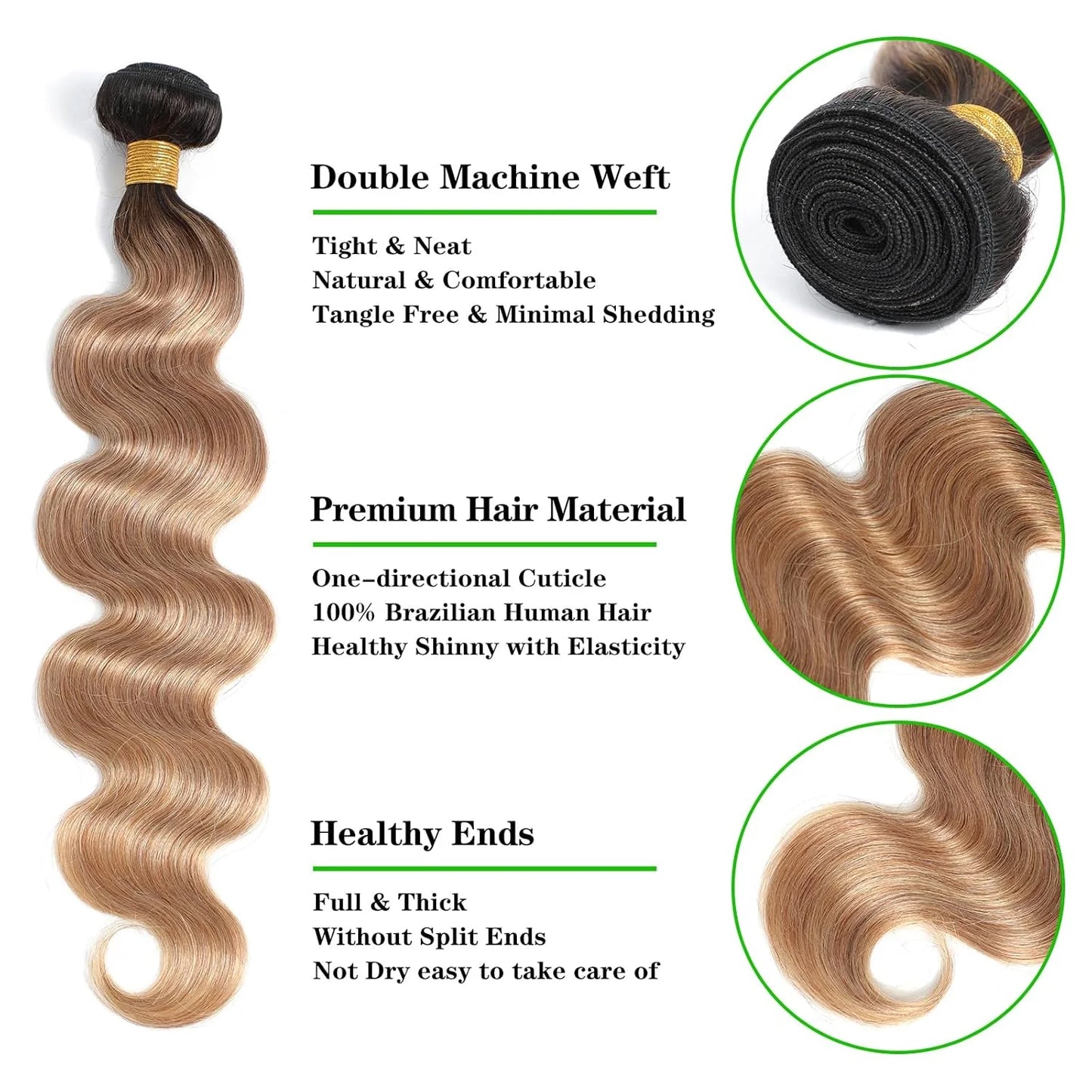 Ombre Blonde Body Wave Bundles - Brazilian Remy 100% Unprocessed Human Hair
