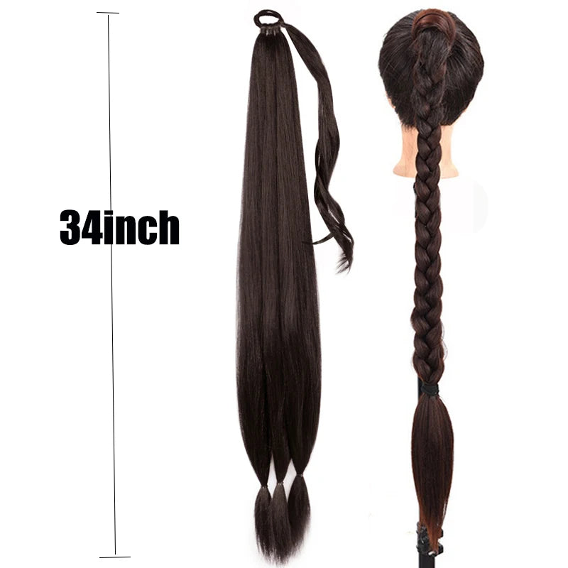 26/34inch Synthetic Long Straight Wrap Around Chignon Ponytail With Rubber Band
