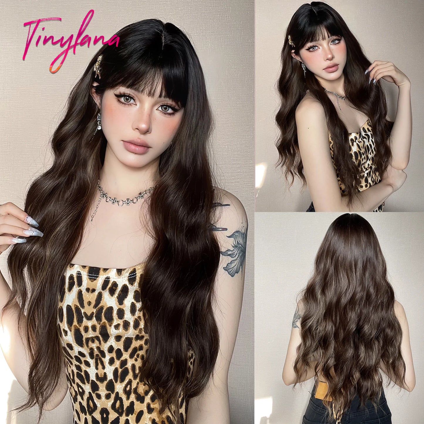 Long Curly Wavy Synthetic Wigs with Bangs