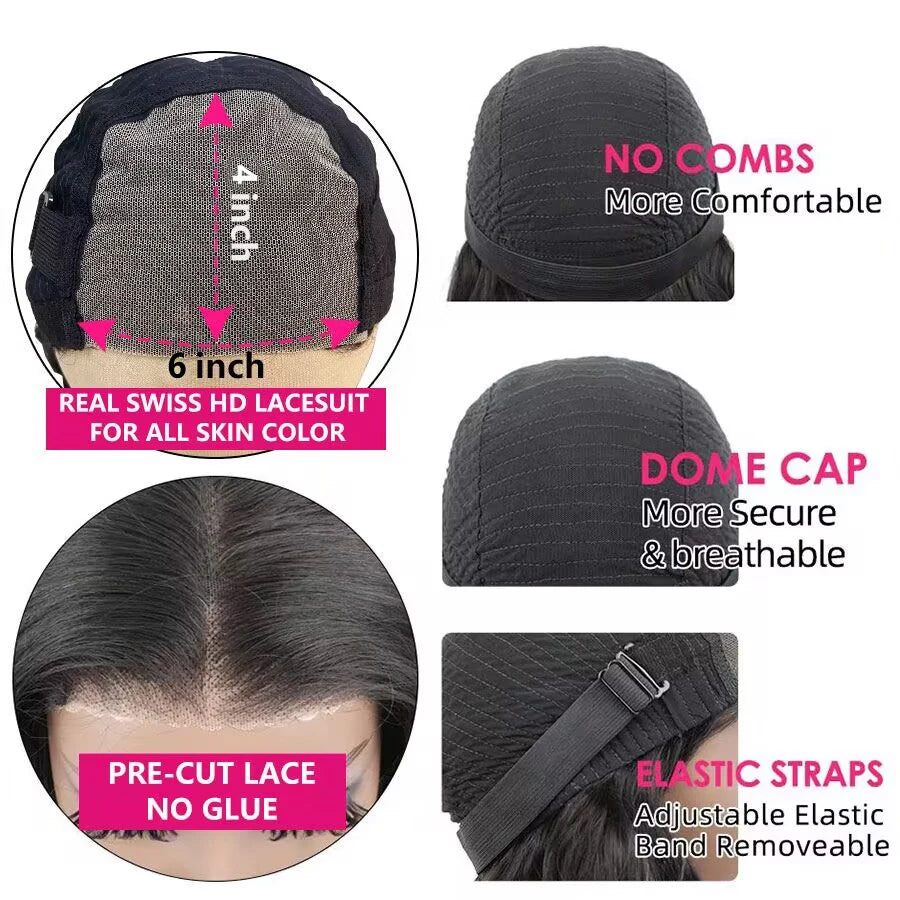 Body Wave Glueless Human Hair Pre Cut Lace Wig