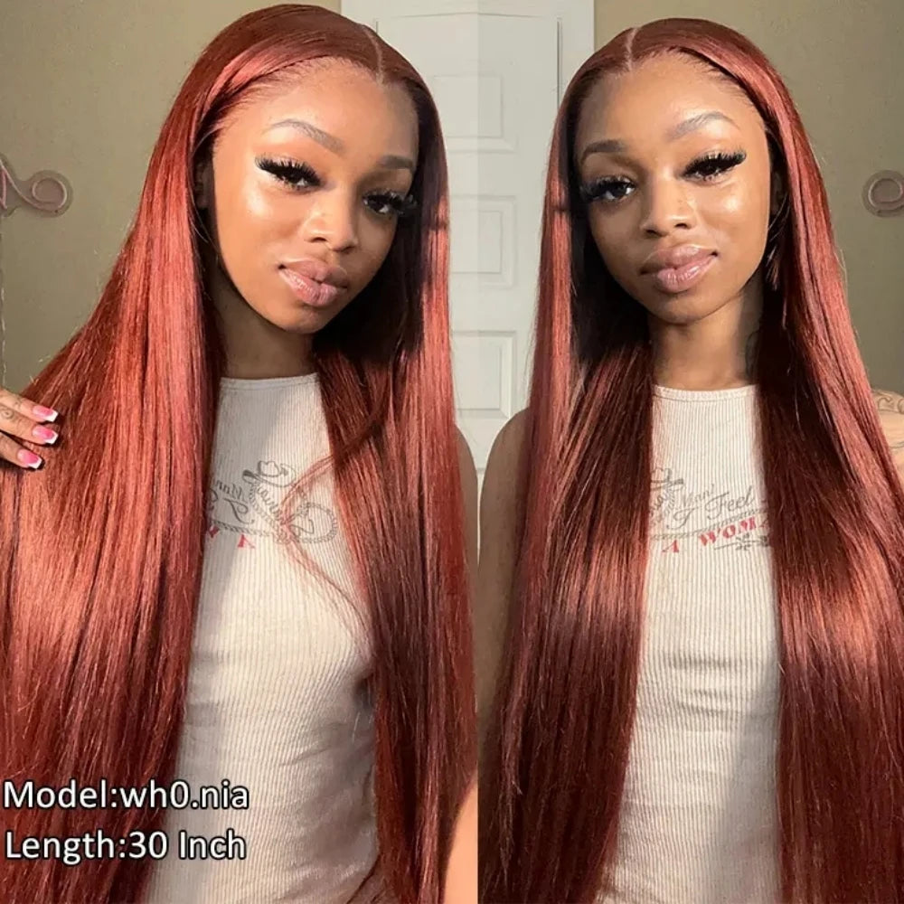 Reddish Brown Straight 13x6 Pre Plucked HD Lace Front Human Hair Wig