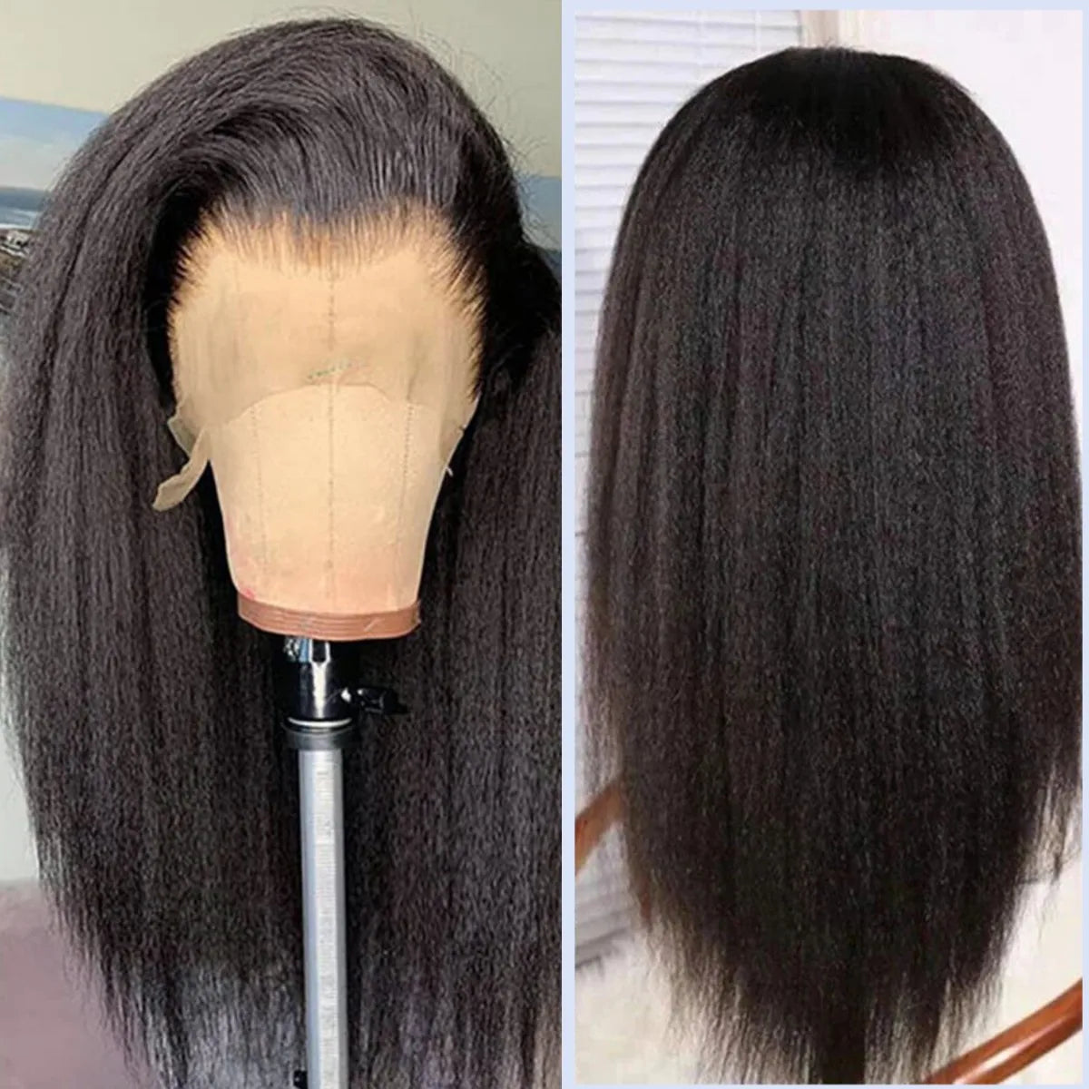 Kinky Straight - Human Hair Pre Plucked Transparent Bleached Frontal Wig