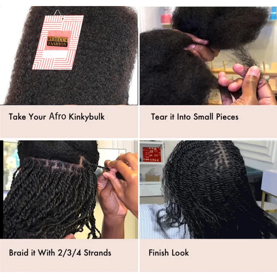 Lightweight Afro Kinky Bulk Braiding Human Hair - Various Colors Available
