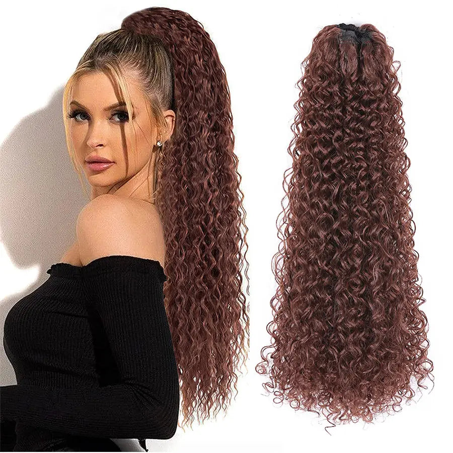 Long Synthetic Deep Wave Wrap Drawstring Ponytails - Various Options Available