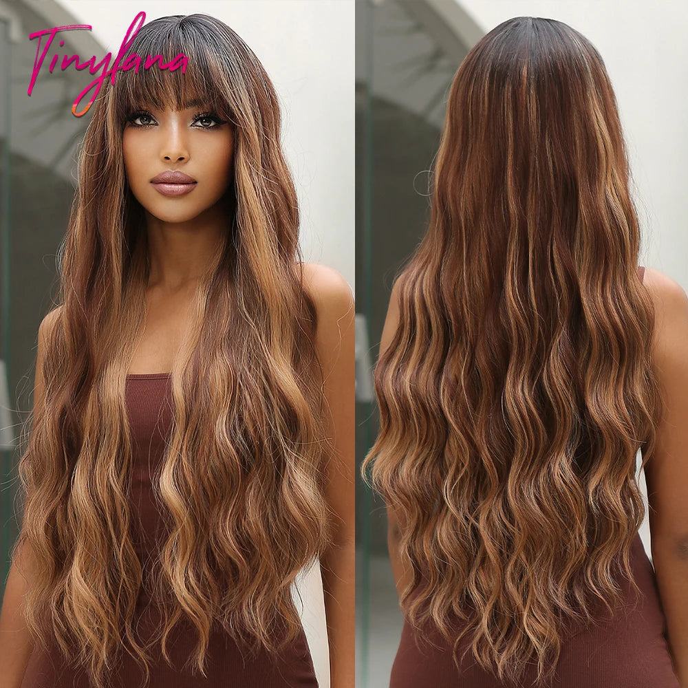 Long Curly Wavy Synthetic Wigs with Bangs