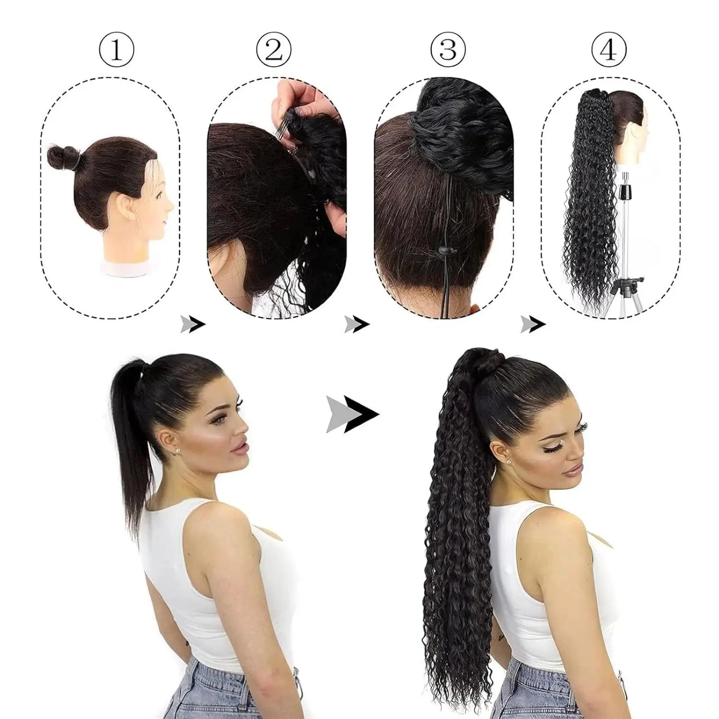 Deep Wave Curly Drawstring Brazilian Human Hair Clip In Ponytail