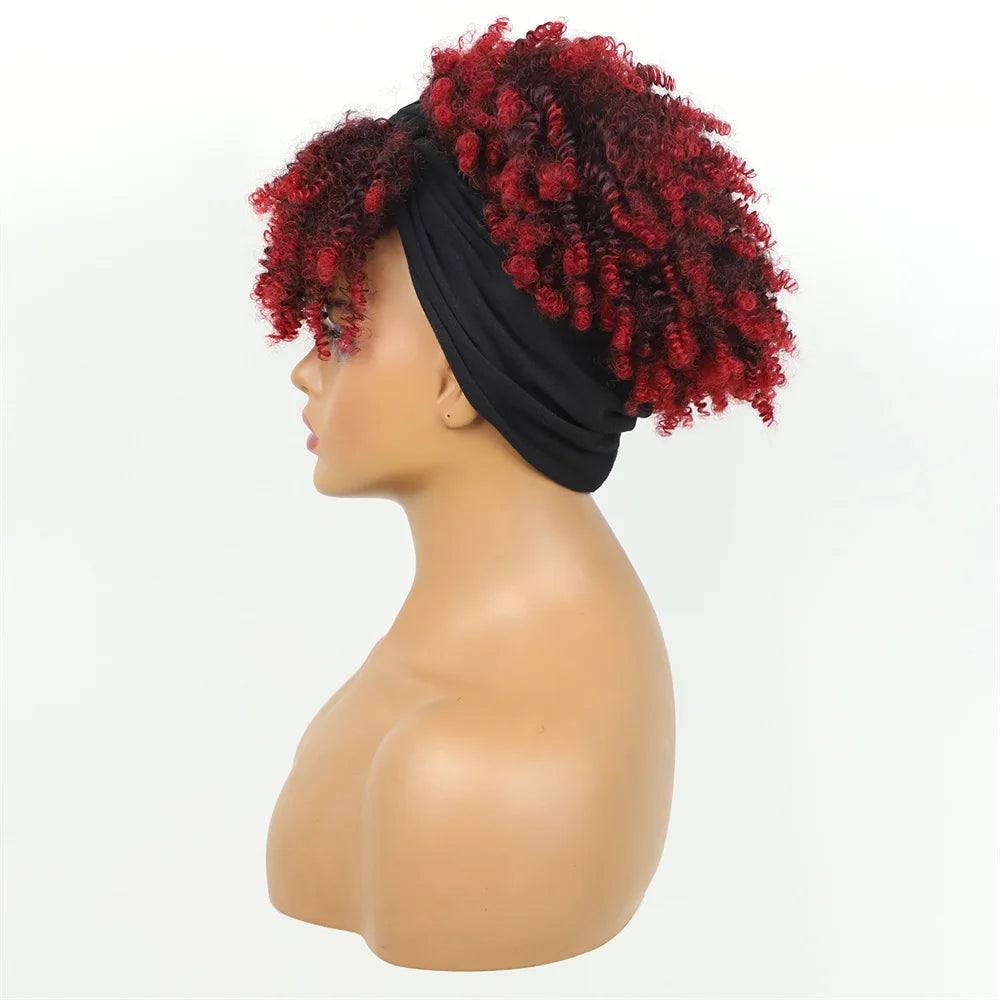 Headband Kinky Curly Synthetic Wigs with Bangs - Various Headband and Hair Colors Available