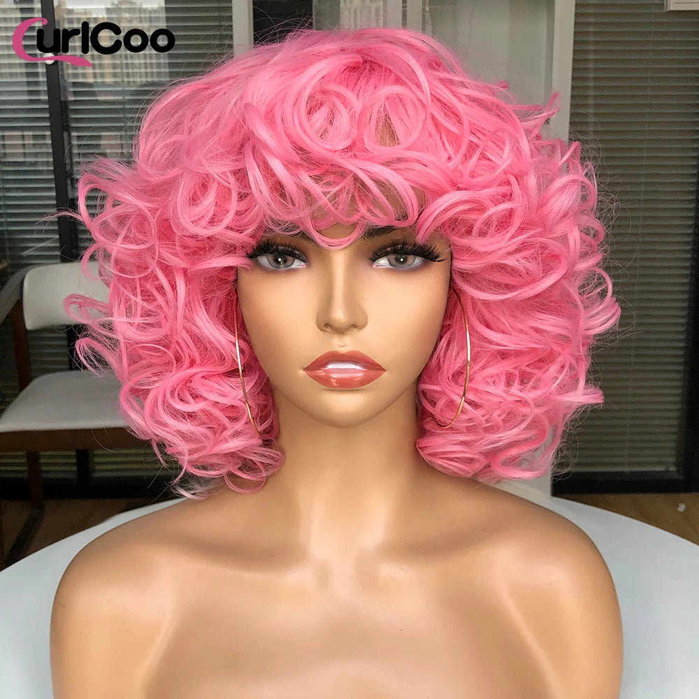 Big Bouncy Fluffy Curly Synthetic Wigs With Bangs - Various Colors Available