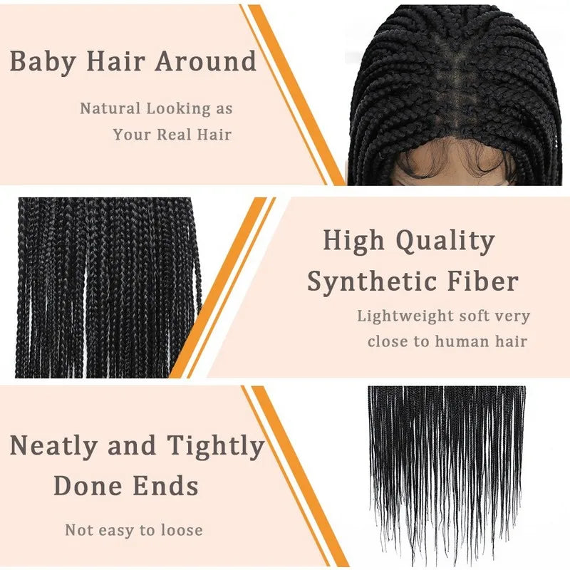 36" Full Lace Front Synthetic Box Braided Knotless Wigs - Various Colors Available