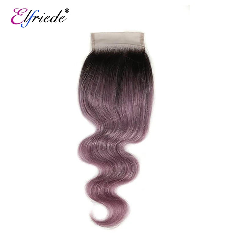 #1B/Dusty Pink Body Wave Hair Bundles with 4X4 Lace Closure - Human Hair