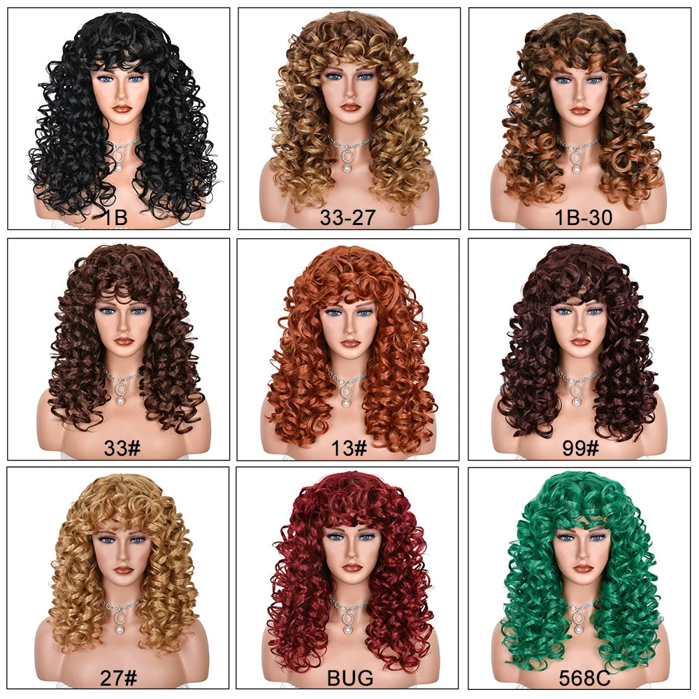 Synthetic Curly Wig With Bangs - Various Colors Available