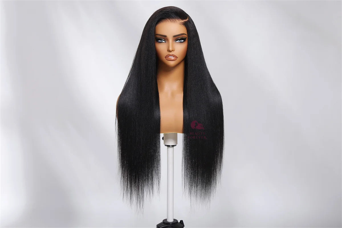 Yaki Straight - Elastic Drawstring Glueless Human Hair 7x5 Bye Bye Knots Wear and Go Wig