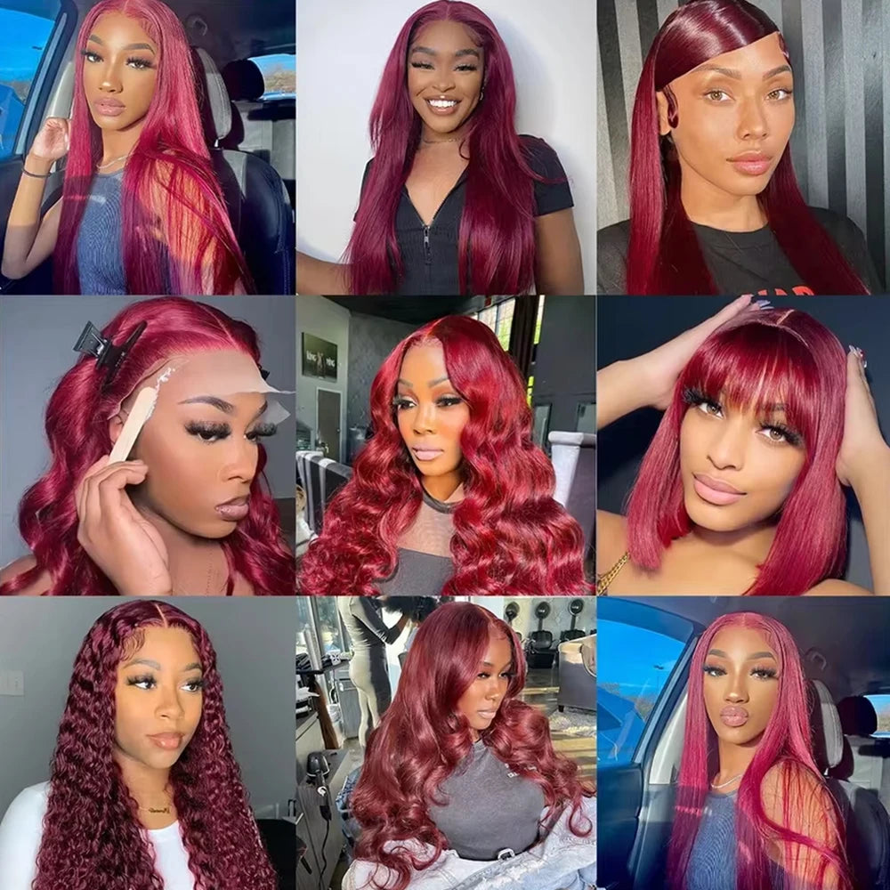 Straight Glueless Burgundy Lace Frontal Ready To Wear - Human Hair