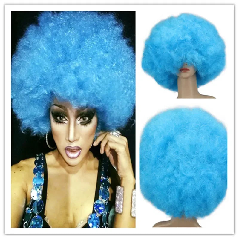 Synthetic 200g Super Big Short Curly Party Afro Wigs - Various Colors Available