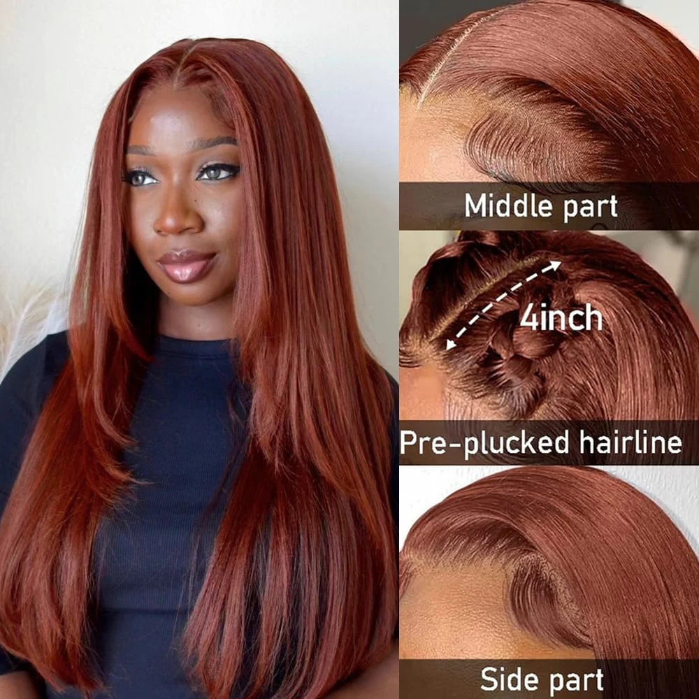 Copper Red Layered Cut Synthetic Lace Front Wig