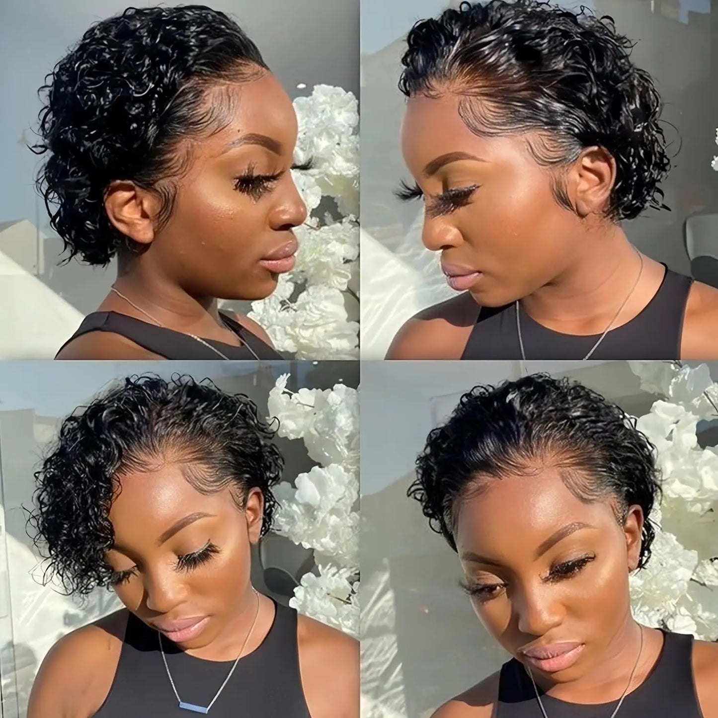 Pixie Cut Short Curly - Pre Plucked Transparent Lace Human Hair Wig